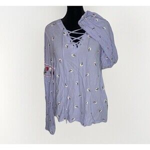 Alya Boutique Large Embroidered Floral Boho Peasant Festival Tank Top Hippie